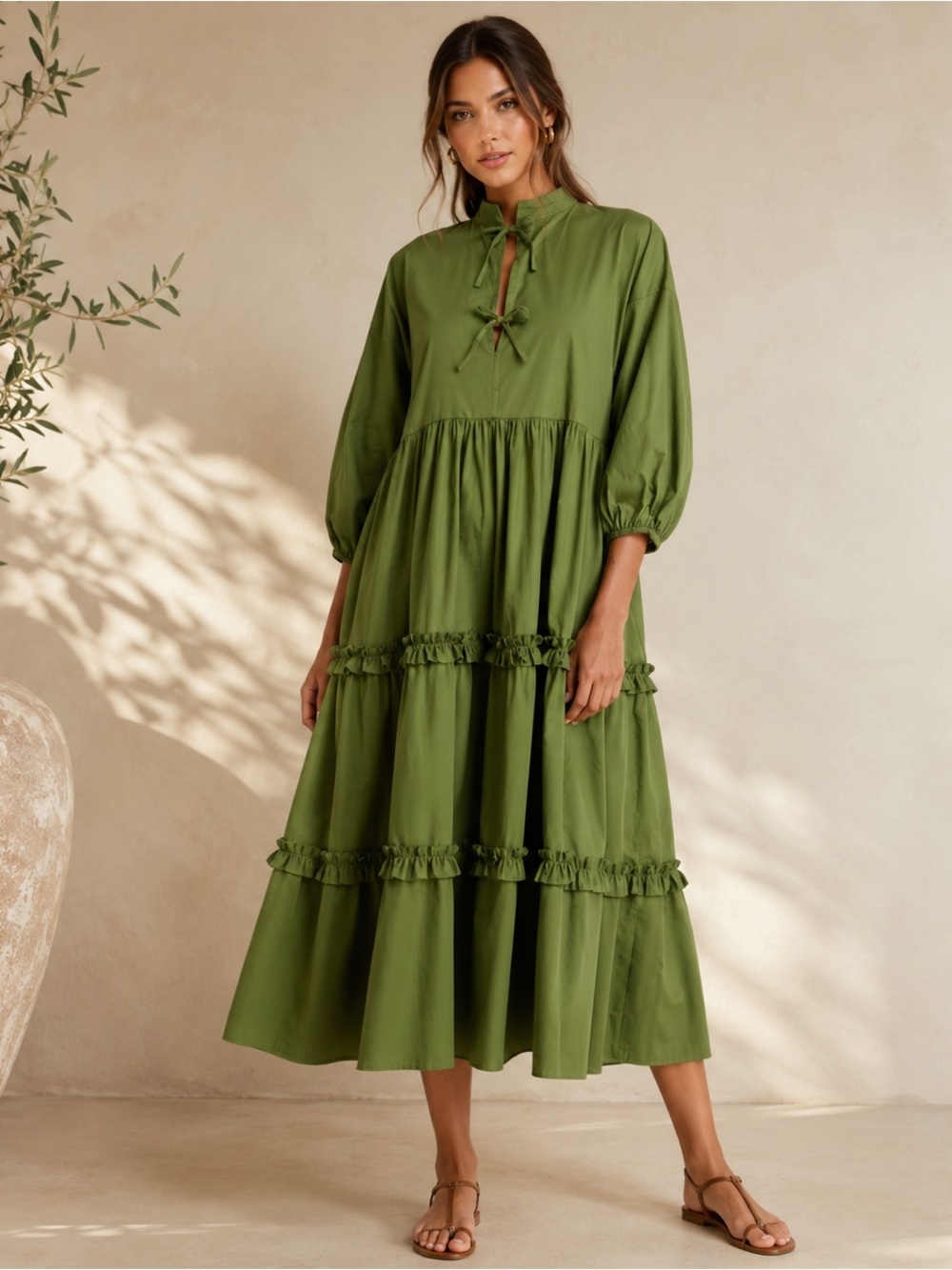 NWT The Lulo Project Bogota Midi Dress Military Green Medium